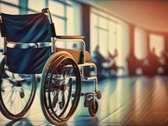 wheelchair on the corridor of a hospital