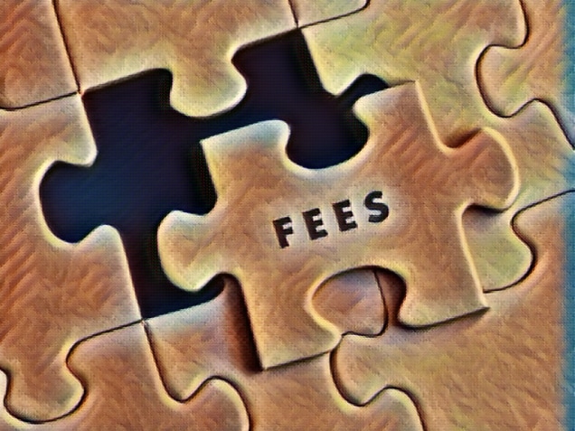 Fees text on puzzle background.