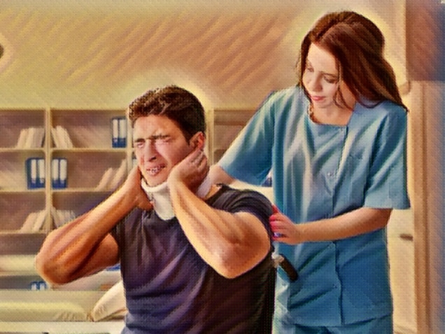 doctor checking the neck injury of a man with a neck brace