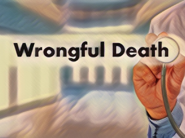 doctor holding a stethoscope with words wrongful death printed