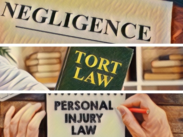Negligence document, book of tort law, and personal injury law on a notepad