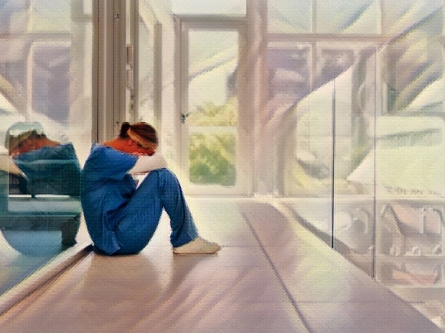 nurse crying for mistake, depressed and fatigue with anxiety