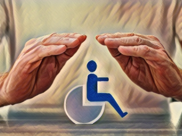 disabled person protected by hands - concept of disability insurance