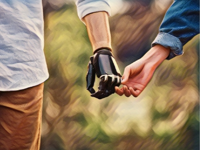 Close Up Shot Of Man With a prosthetic limb Holding Hands With Female Partner