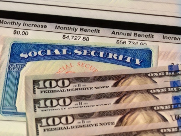 Social Security Card, benefits statement and 100 dollar bills. Concept of Social Security Disability for Ex Spouses