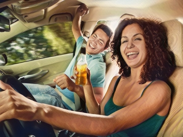 passenger and drunk driver having fun