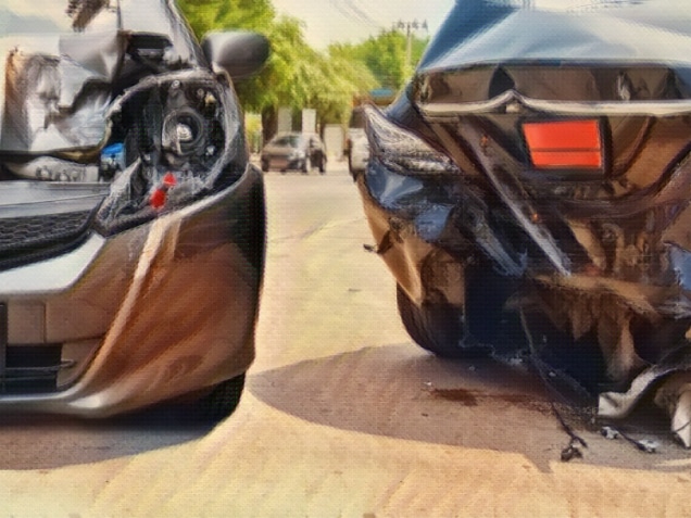 two cars in an accident on the street