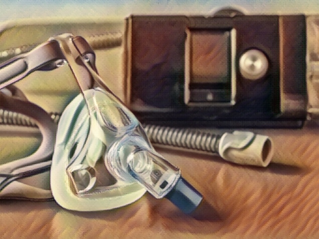 sleep apnea cpap mask on the grey table