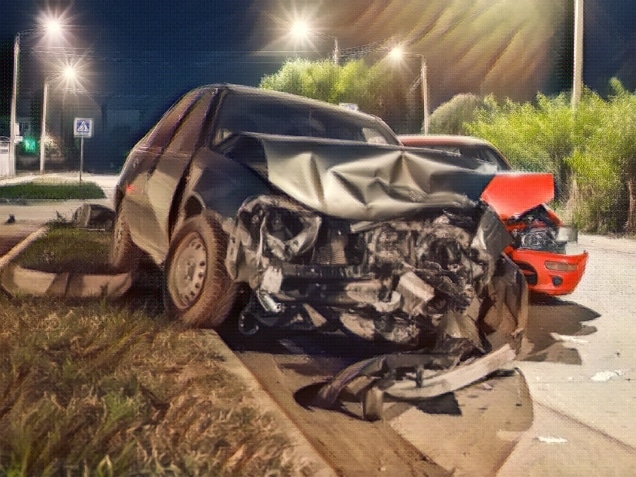 Collision between two cars on the asphalt road