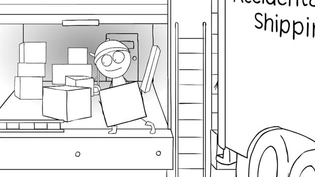 stickman lifting boxes shipping delivery truck icon