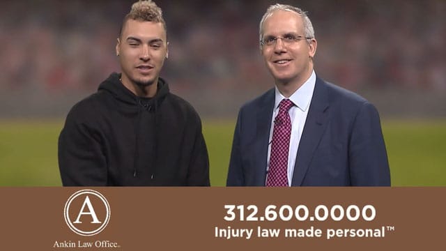 Javier Baez of the Chicago Cubs endorsing the Ankin Law Office