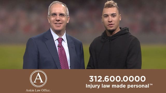 Javier Baez of the Chicago Cubs endorsing the Ankin Law Office
