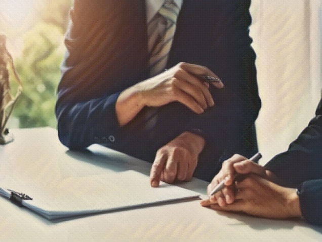 Consultation of Businesswoman and Male lawyer or judge counselor having team meeting with client