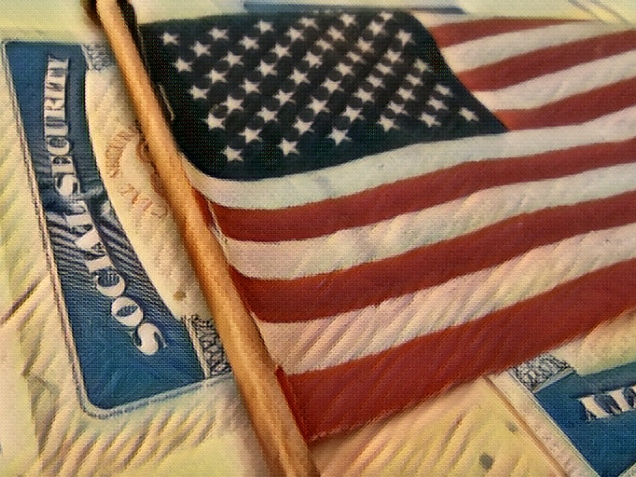 social security card with US flan on the top