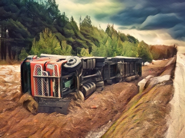 truck accident on the side of the road