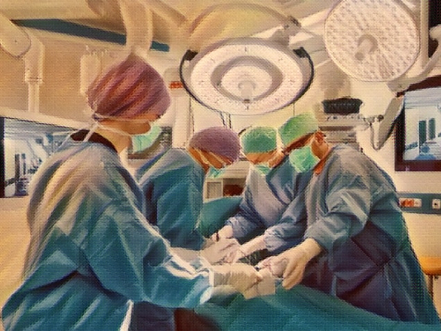 Medical Team Performing Surgical Operation in Bright Modern Operating Room