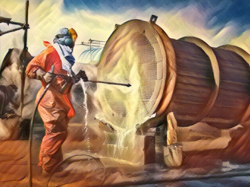 Tube bundle cleaning with high pressure water jetting. Heat exchanger cleaning, oil and gas industry, wash Bay Area