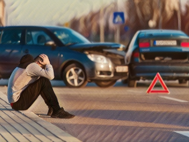 Sad man after car accident. Concept of how long after a car accident can you claim an injury