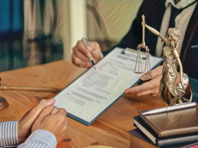 Businessman and lawyer man discussing legal matters and signing contract papers. Concept of what is a civil lawsuit