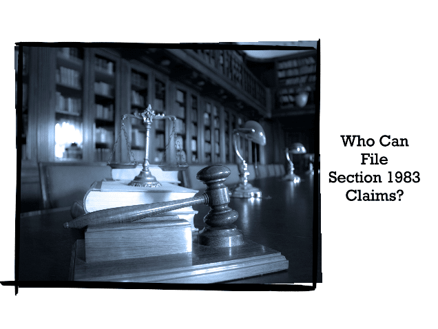 Photo of wooden judge's gavel in the library, focus on the gavel, blue tone. Concept of section 1983 claims