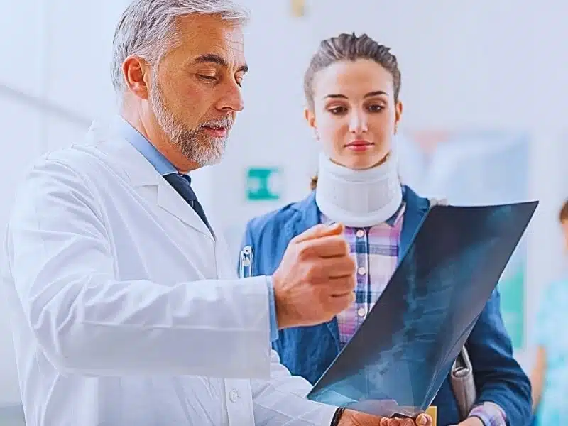 Doctor examining a young female patient's x-ray. Getting Medical Treatment After Medical Malpractice.