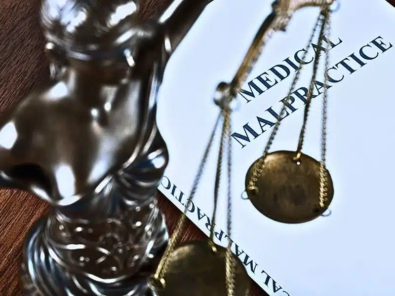 Law book on medical malpractice next to Lady Justice. How to File a Wrongful Death Lawsuit for Medical Malpractice.